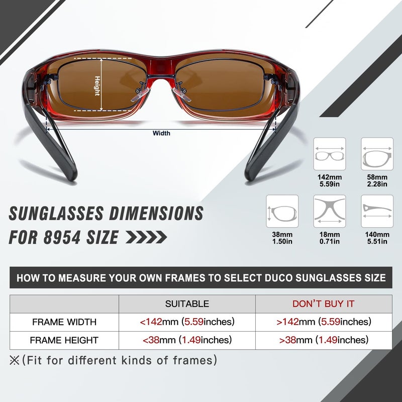 DUCO Polarized Wraparound Fitover Glasses Wear Over Sunglasses for Men Women UV Protection Sun Glasses 8954 (Wine Red Frame Brown Lens) - Image 4